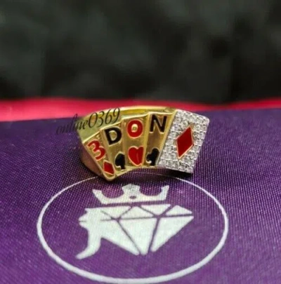 Pre-owned Online0369 0.18 Ct Vvs Moissanite Men's Poker Card Charm Ring 14k Yellow Gold Plated Silver In White