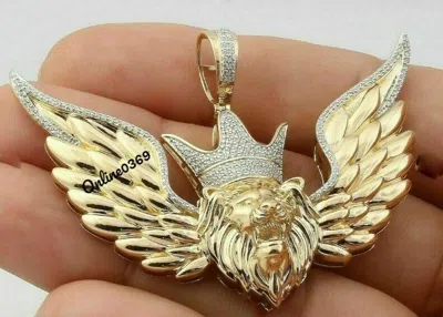 Pre-owned Online0369 0.69ct S Tester Passing Moissanite Men's Lion Charm Pendant 925 Silver Free Stud In White