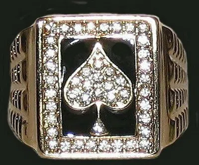 Pre-owned Online0369 0.80ct S Round Cubic Zirconia Mens Ace Of Spades Pinky Ring Silver Free Stud In Yellow