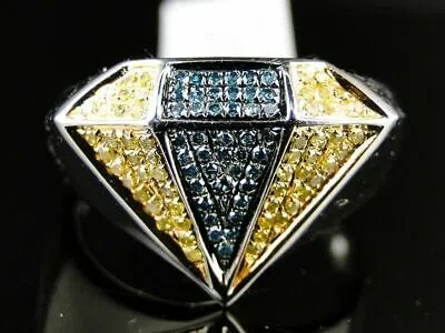Pre-owned Online0369 1 Ct Rd Yellow Cubic Zirconia Mens Custom Dia Shaped Top Ring Silver