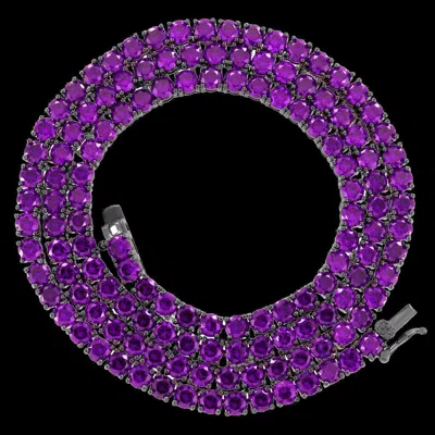 Pre-owned Online0369 11 Ct Amethyst Simulated Men's Customized Length Necklace 14k White Gold Plated In Purple