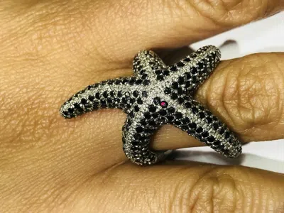 Pre-owned Online0369 1.38 Ct Rd Black White Cubic Zirconia Mens Oct Opus Ring 925 Sterling Silver In Yellow