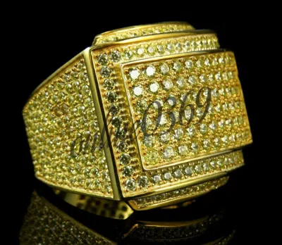 Pre-owned Online0369 1.5 Ct Rd Yellow Cubic Zirconia Mens Stylish Ring Yellow Gold Plated Silver