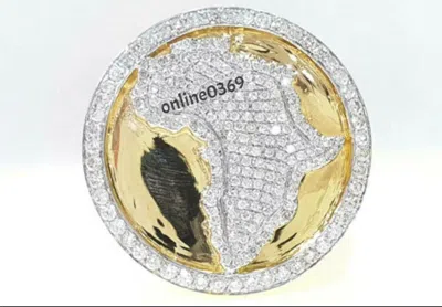 Pre-owned Online0369 1.55 Ct Rd Cubic Zirconia Mens World Map Customized Ring Yellow Gold Plated In White