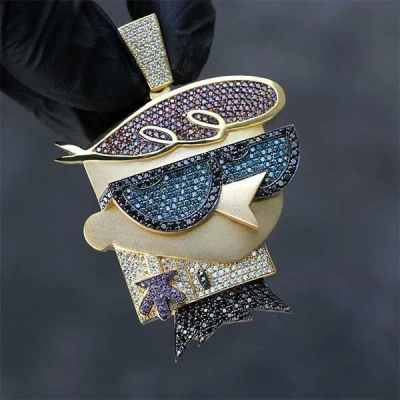 Pre-owned Online0369 1.5ct Multi Color Cubic Zirconia Mens Dexter Charm Pendant 925 Over Silver In Yellow