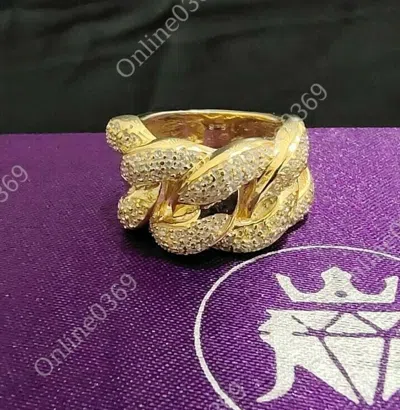 Pre-owned Online0369 1.85 Ct Round Cubic Zirconia Men's Cuban Link Ring Silver 14k Yellow Gold Plated In White