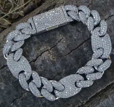 Pre-owned Online0369 1.88 Ct Pass Tester Moissanite Men's 12 Mm Cuban Link Bracelet Silver In White