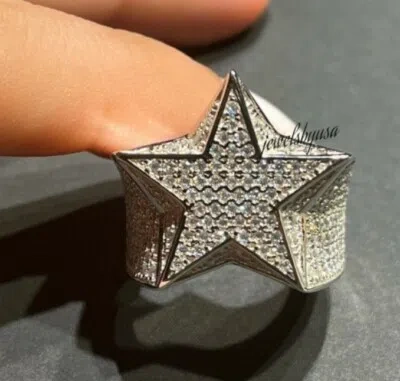 Pre-owned Online0369 1.99 Ct D/vvs Genuine Moissanite Men's Charming Star Pinky Ring Real 925 Silver In White