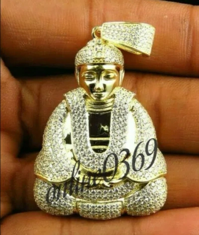 Pre-owned Online0369 2 Ct Simulated Diamond Mens Buddha Charm Pendant Yellow Gold Plated 925 Silver In White