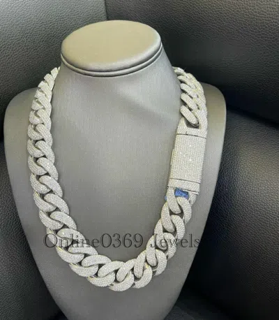Pre-owned Online0369 20ct Round Cubic Zirconia Men's Custom 22mm X 22" Long Cuban Necklace 925 Silver In White