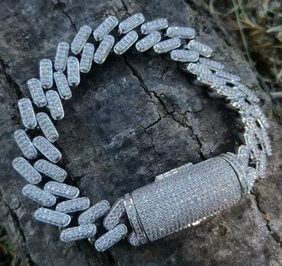 Pre-owned Online0369 2.18 Ct Pass Tester Moissanite Men's Cuban Link Bracelet 925 Silver In White