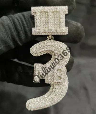 Pre-owned Online0369 2.20ct Simulated Diamond Men's Custom Number With Roman Number Pendant Free Stud In White