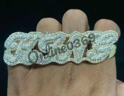 Pre-owned Online0369 2.35ct Rd Cubic Zirconia Mens Four Finger Custom Word Ring Silver Free Stud