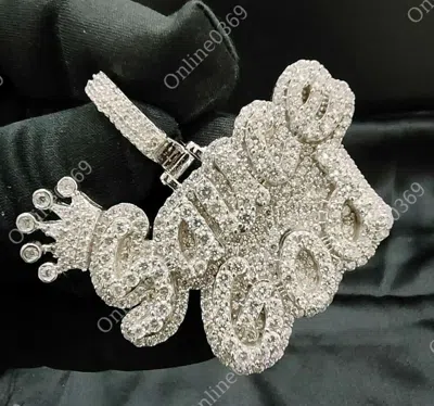 Pre-owned Online0369 2.48 Ct Round Cubic Zirconia Sauce God Charm Name Pendant In 925 Over Silver In White