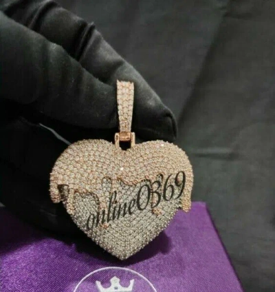 Pre-owned Online0369 2.75 Ct Vvs Moissanite Men's Heart Charm Pendant 14k Two Tone Gold 925 Silver In White