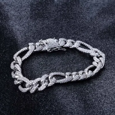 Pre-owned Online0369 2.48 Ct Rd Cubic Zirconia Cuban Link Mens Bracelet White Gold Plated Silver