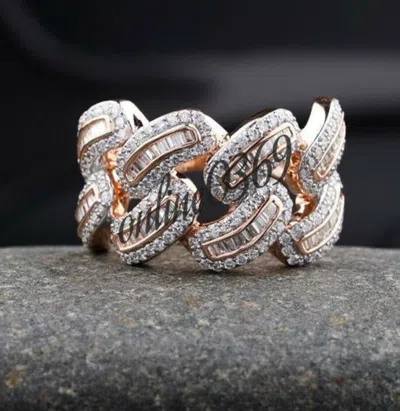 Pre-owned Online0369 3 Ct Baguette Cubic Zirconia Men's Cuban Link Eternity Ring 925 Sterling Silver In White