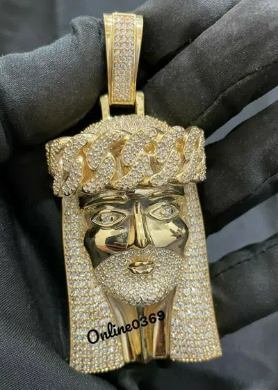 Pre-owned Online0369 3.17ct Rd Cubic Zirconia Mens Religious Jesus Charm Pendant Silver Free Stud In White