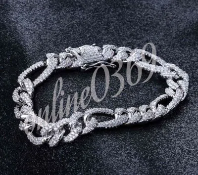 Pre-owned Online0369 3.25ct Natural Moissanite Cuban Link Men's Bracelet 14k White Gold Plated Silver