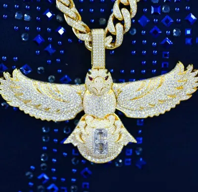 Pre-owned Online0369 3.48 Ct Round Cubic Zirconia Custom Flying Bird Pendant In Yellow Gold Plated In White
