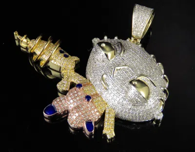 Pre-owned Online0369 3.56 Ct Cubic Zirconia Family Guy Pendant Necklace Silver Yellow Gold Plated In White
