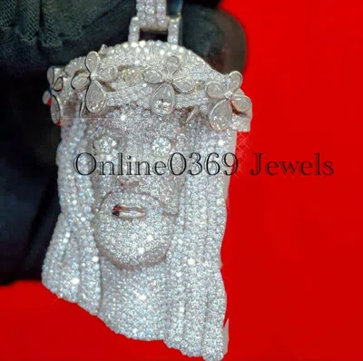 Pre-owned Online0369 3.57ct Genuine Moissanite Mens Custom Jesus Face Charm Pendant 925 Silver Gift In White