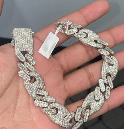 Pre-owned Online0369 White Gold Plated 3.75 Ct Baguette Cubic Zirconia Cuban Link Bracelet Silver