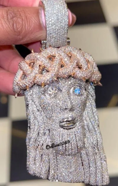 Pre-owned Online0369 3.54ct Round Cubic Zirconia Mens Big Jesus Charm Pendant 925 Silver Free Stud In White