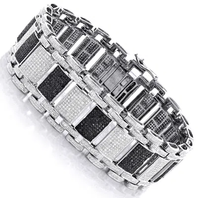 Pre-owned Online0369 6 Ct Black White Cubic Zirconia Mens Link Bracelet White Gold Plated Silver