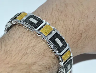 Pre-owned Online0369 7 Ct Multi Colore Cubic Zirconia Mens Bracelet In White Gold Plated Silver