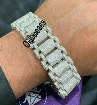 Pre-owned Online0369 8.11ct Rd Cubic Zirconia Mens Wide Link Tennis 8" Bracelet Silver Free Stud In White