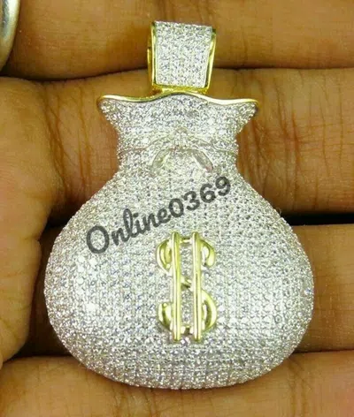 Pre-owned Online0369 925 Silver 0.50ct S Natural Moissanite Men's Money Bag Charm Pendant Free Stud In White