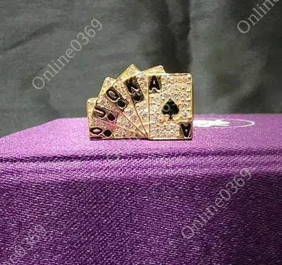 Pre-owned Online0369 925 Sterling Silver Mens Poker Card Designer Ring In Round Cubic Zirconia In White