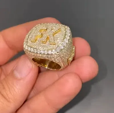 Pre-owned Online0369 Customized Initial Name Mens Ring In 2 Ct Rd Cubic Zirconia Annealing Ring In White