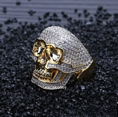 Pre-owned Online0369 2.44 Ct Round Vvs Natural Moissanite Skull Head Ring Silver Free Stud Gift Set In White