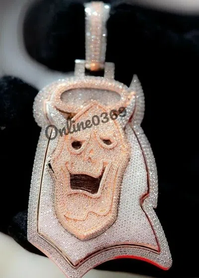 Pre-owned Online0369 2.24ct Round Cubic Zirconia Mens Devil Face Charm Pendant Silver Free Stud In White
