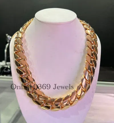Pre-owned Online0369 Men's 22mm Wide And 22" Long Cuban Necklace Chain In 14k Rose Gold Plated Silver In White
