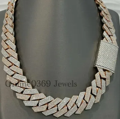 Pre-owned Online0369 Men's 25mm Wide & 22 " Long Custom Cubic Zirconia Cuban Necklace Chain In Silver In White