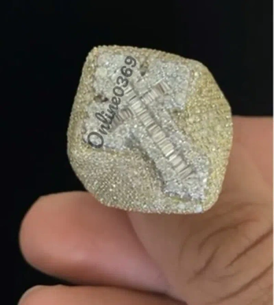 Pre-owned Online0369 Men's 3.2ct Baguette Cubic Zirconia Customize Cross Ring Silver Free Pendant In White