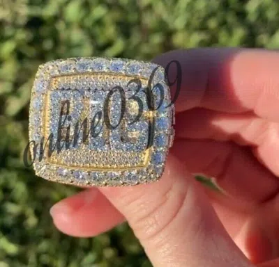 Pre-owned Online0369 Men's 3.5 Ct Natural Moissanite Custom Name Letter Fully Filled Ring 925 Silver In White