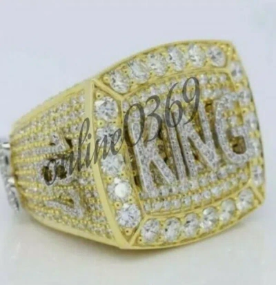 Pre-owned Online0369 Men's 4 Ct Vvs Natural Moissanite Customized Name Ring Silver Yellow Gold Plated In White