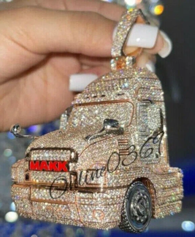 Pre-owned Online0369 Men's 4.52ct Round Simulated Diamond Truck Charm Pendant 925 Silver Free Stud In White