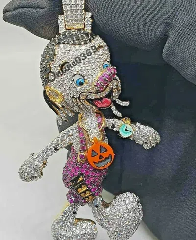 Pre-owned Online0369 Men's 4ct Multi Color Cubic Zirconia Character Charm Pendant Silver Free Stud