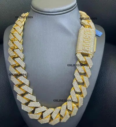 Pre-owned Online0369 Men's Custom 25mm Thick & 24 Inch Long Miami Cuban Necklace 925 Sterling Silver In White