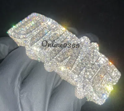 Pre-owned Online0369 Men Custom Three Finger Ring 3.6ct Baguette Cubic Zirconia Silver Free Stud In White