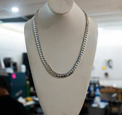 Pre-owned Online0369 Men's Customized 10mm Thickness Miami Cuban Link Necklace Solid Metal 925 Silver In White