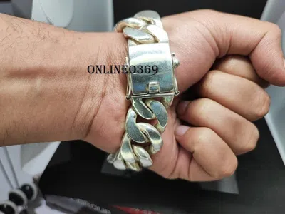 Pre-owned Online0369 Men's Customized Heavy 23mm Thick Solid Metal Cuban Bracelet 925 Sterling Silver In White