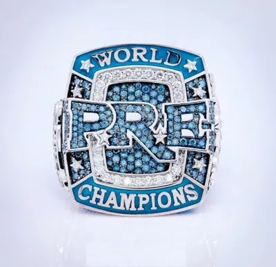 Pre-owned Online0369 Men Customized World Champions Name Ring Rd Blue Topaz Cubic Zirconia Silver In Yellow