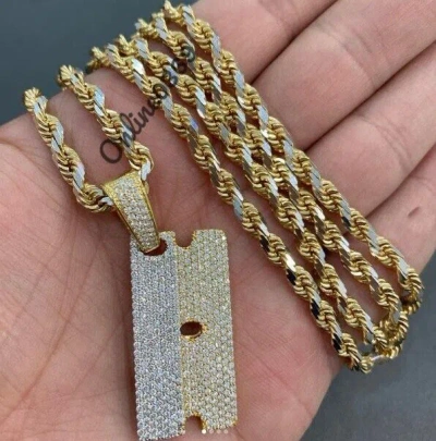 Pre-owned Online0369 Men's Dog Tag Charm Pendant With Rope Chain 1ct Vvs Natural Moissanite Free Stud In White