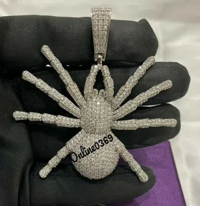 Pre-owned Online0369 Men's Spider Charm Pendant 3ct Natural Moissanite Sterling Silver Free Stud In White